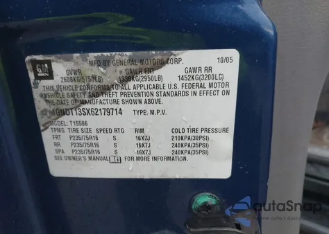 2006 Chevrolet Trailblazer Ls z USA, uszkodzony, nr VIN 1GNDT13SX62179714